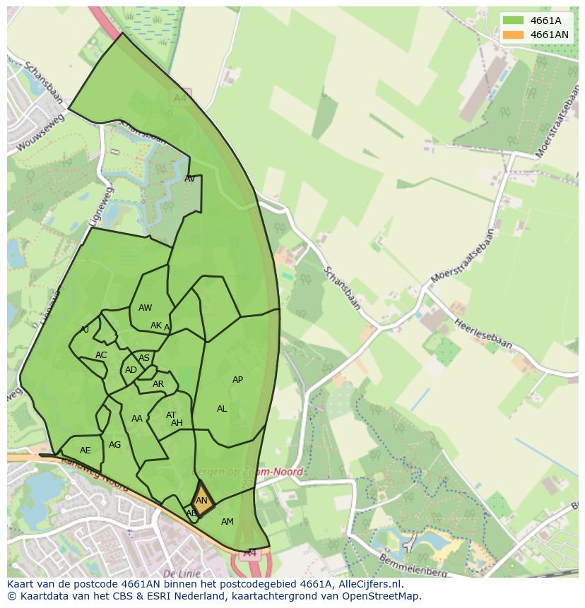 Afbeelding van het postcodegebied 4661 AN op de kaart.