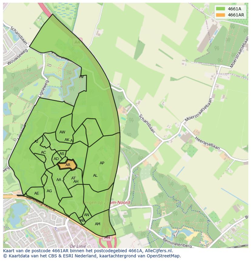 Afbeelding van het postcodegebied 4661 AR op de kaart.