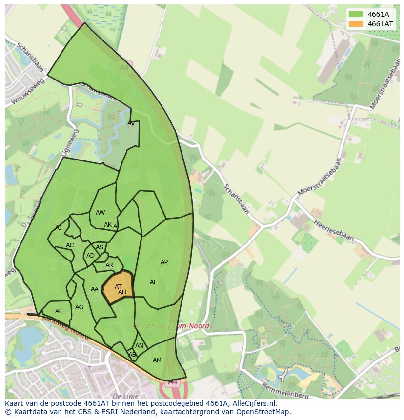 Afbeelding van het postcodegebied 4661 AT op de kaart.