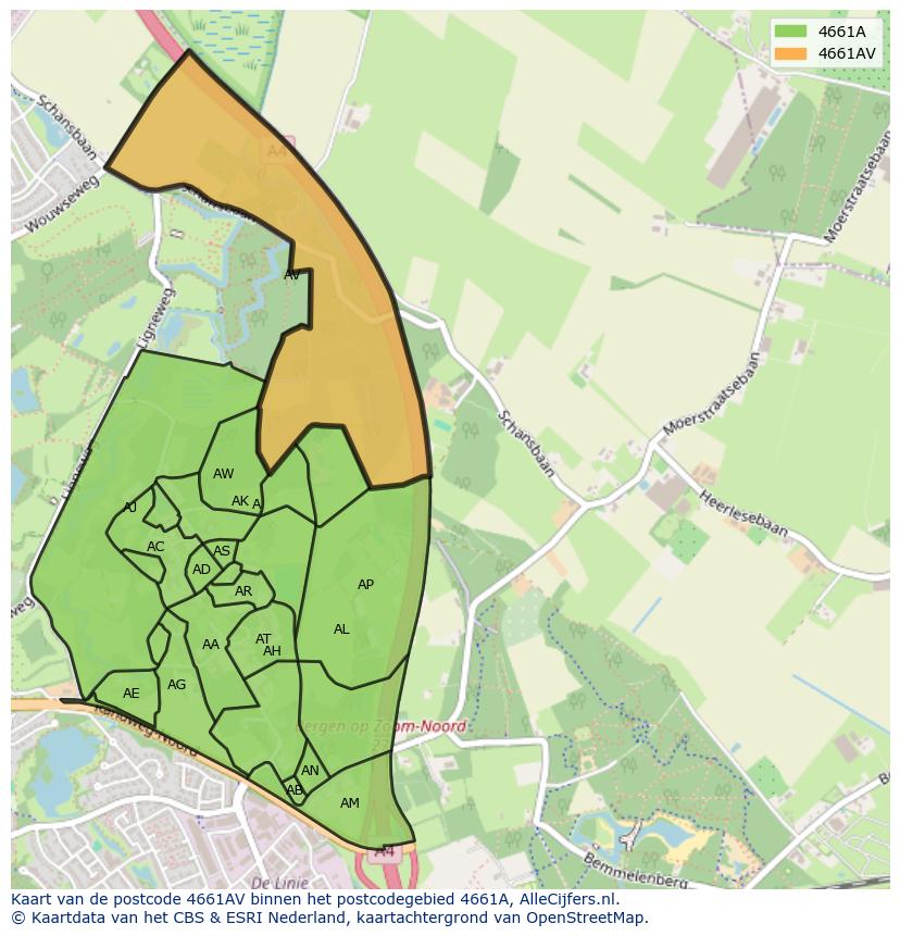 Afbeelding van het postcodegebied 4661 AV op de kaart.