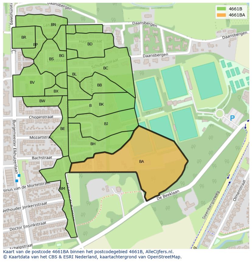 Afbeelding van het postcodegebied 4661 BA op de kaart.