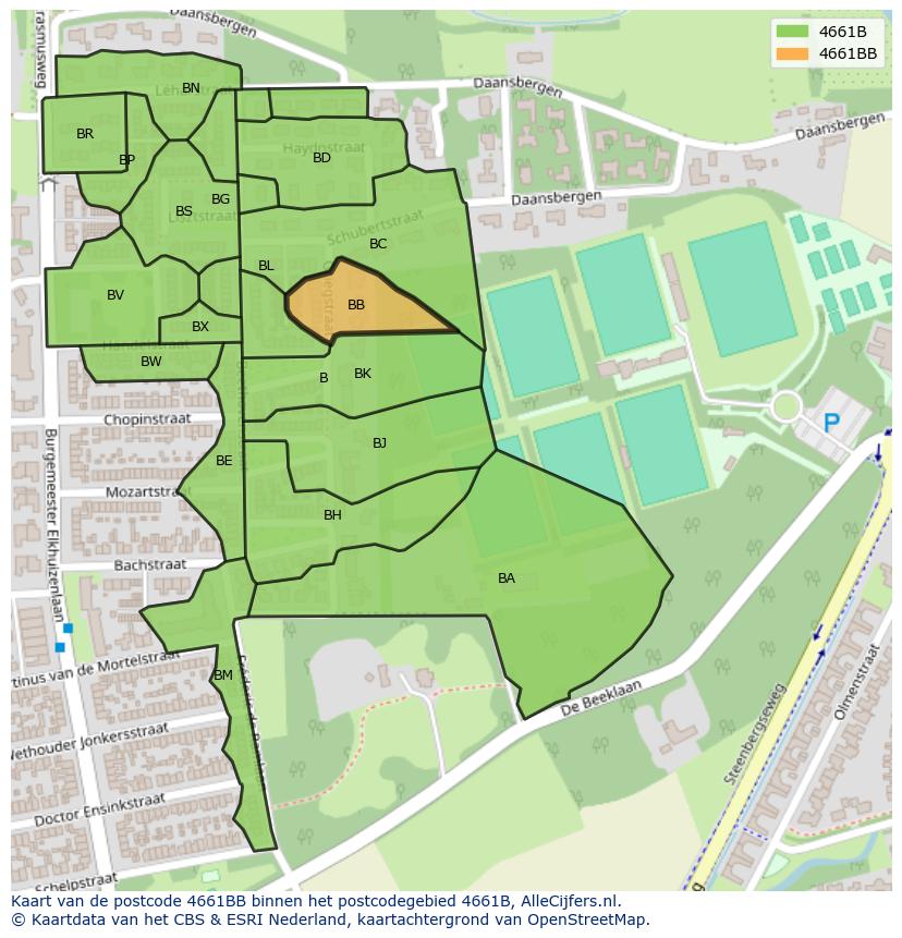 Afbeelding van het postcodegebied 4661 BB op de kaart.
