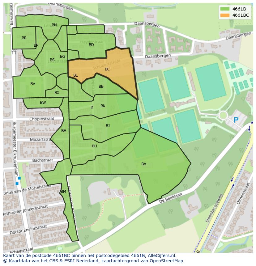 Afbeelding van het postcodegebied 4661 BC op de kaart.