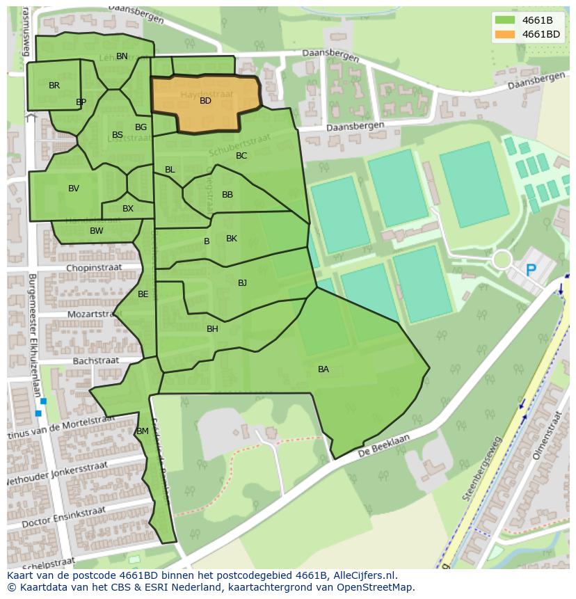 Afbeelding van het postcodegebied 4661 BD op de kaart.