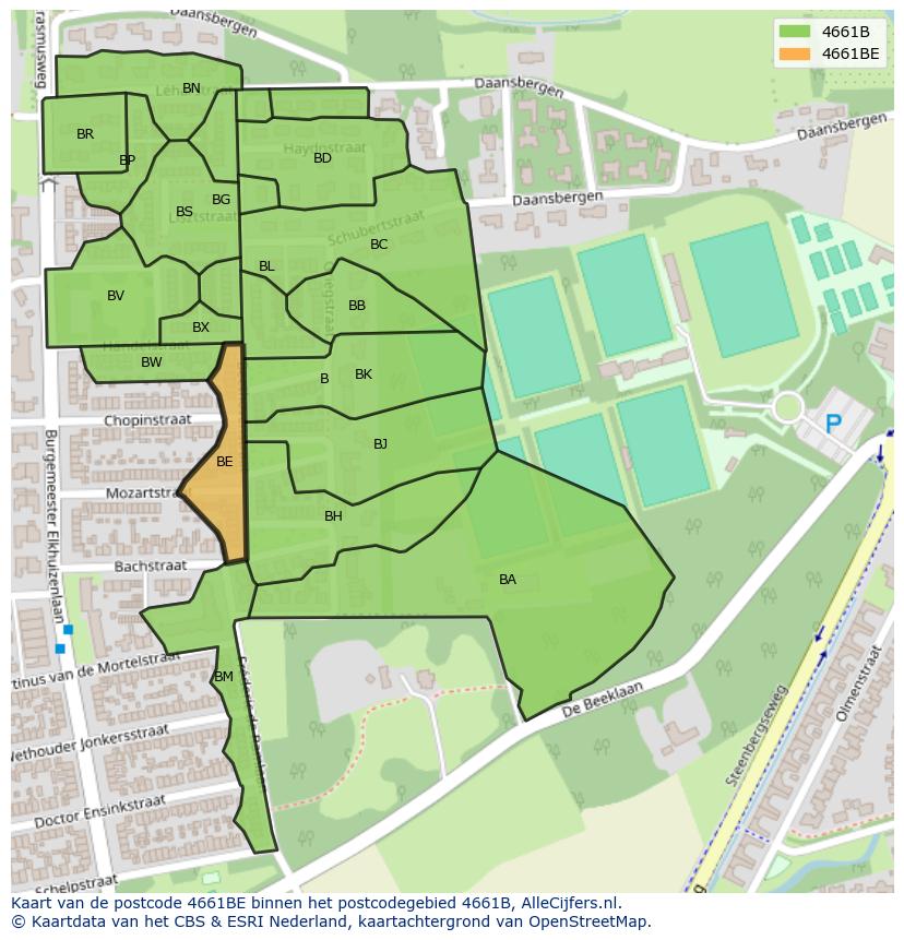 Afbeelding van het postcodegebied 4661 BE op de kaart.