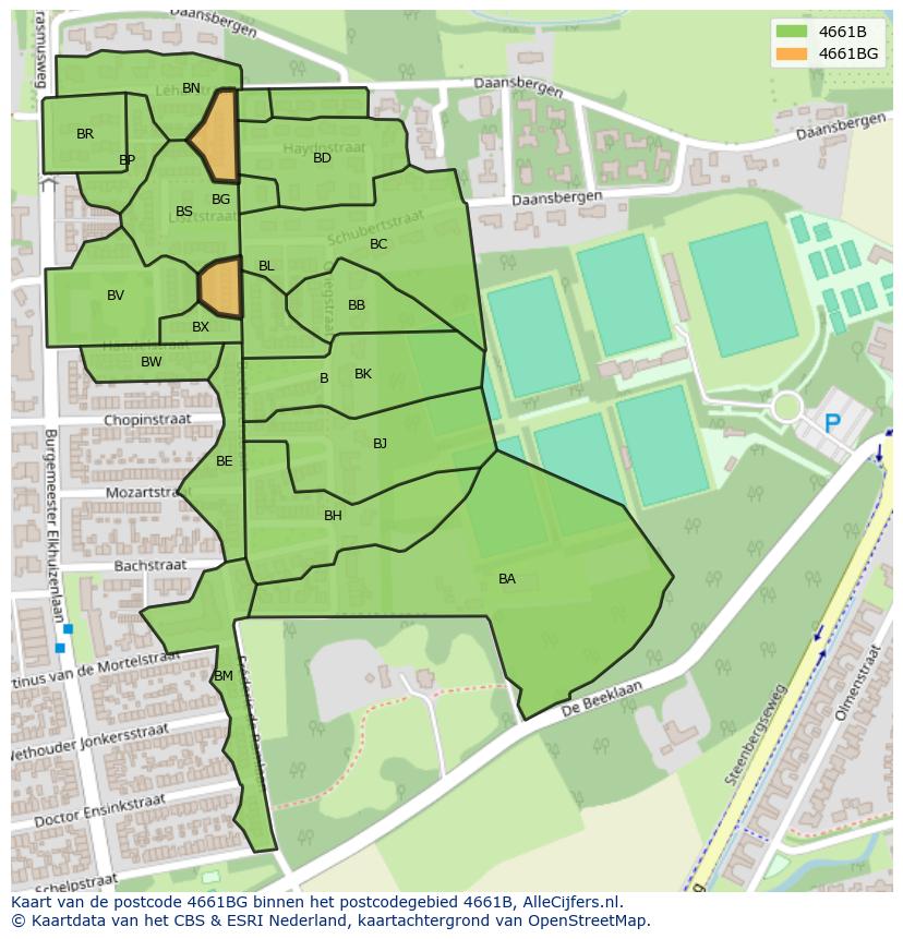 Afbeelding van het postcodegebied 4661 BG op de kaart.
