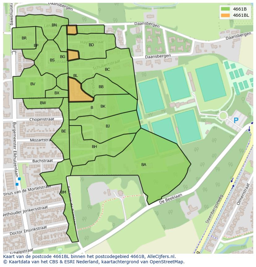Afbeelding van het postcodegebied 4661 BL op de kaart.