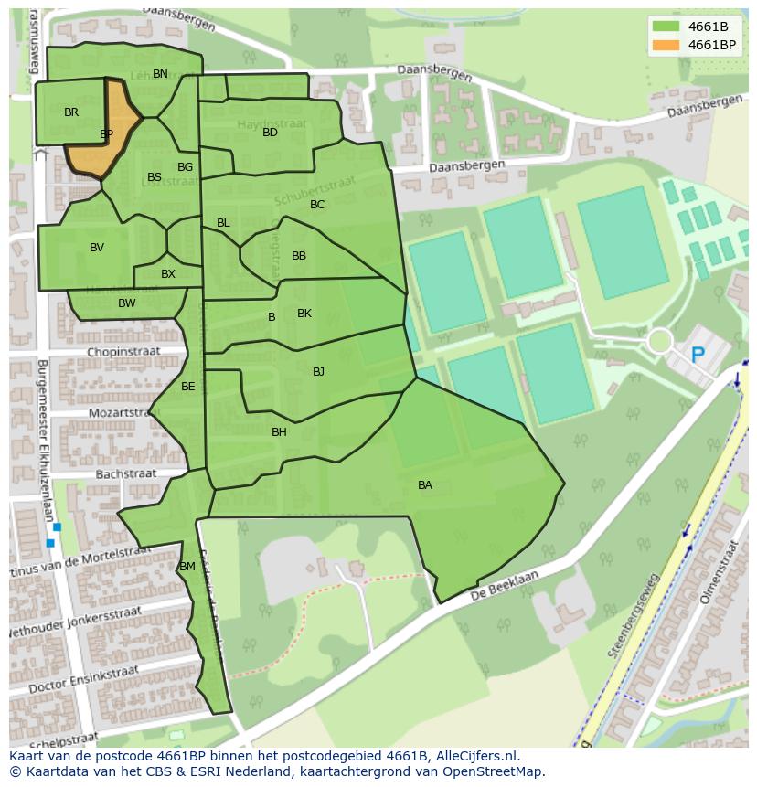 Afbeelding van het postcodegebied 4661 BP op de kaart.