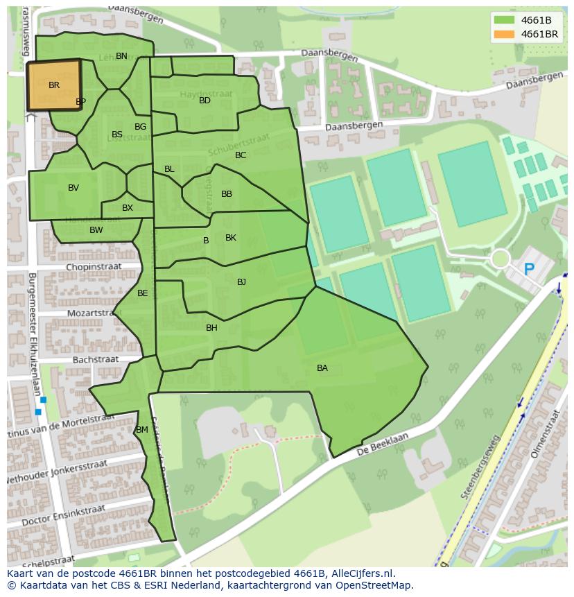 Afbeelding van het postcodegebied 4661 BR op de kaart.