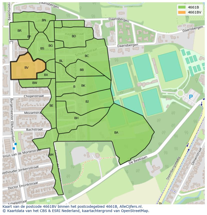 Afbeelding van het postcodegebied 4661 BV op de kaart.
