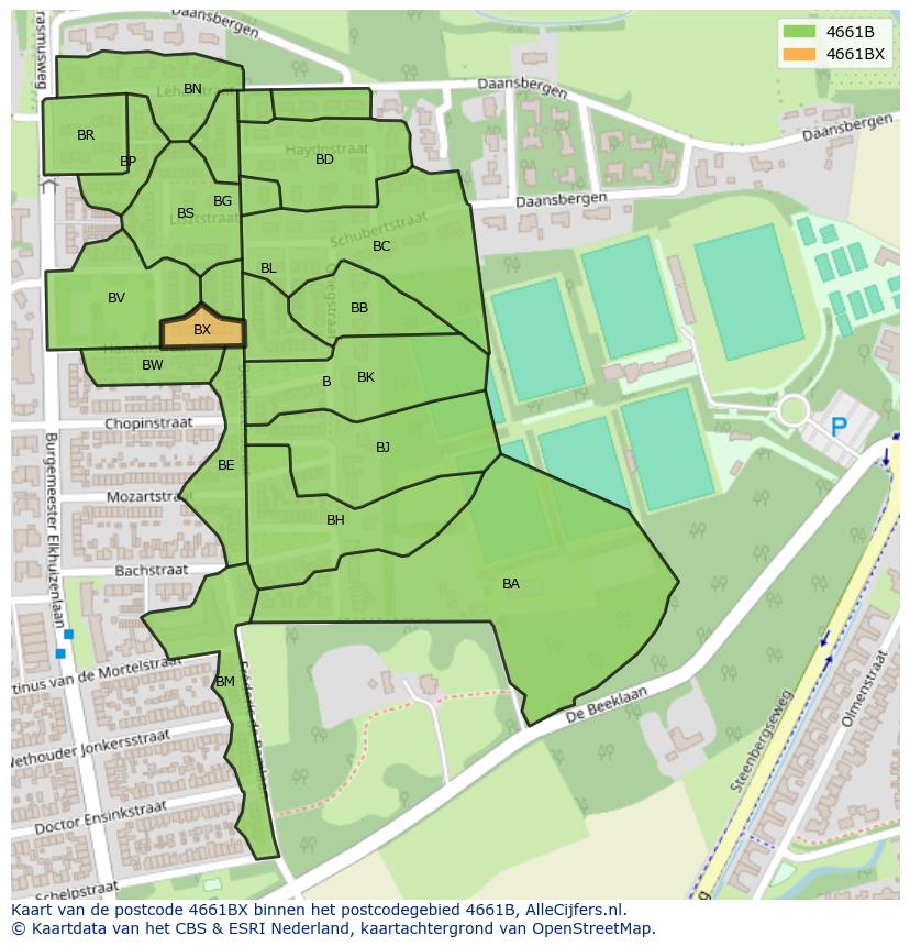 Afbeelding van het postcodegebied 4661 BX op de kaart.