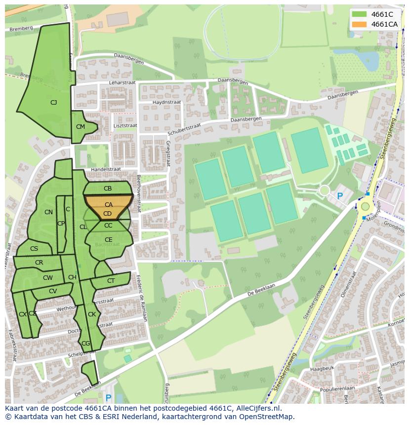 Afbeelding van het postcodegebied 4661 CA op de kaart.