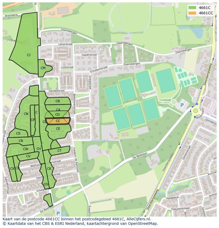 Afbeelding van het postcodegebied 4661 CC op de kaart.