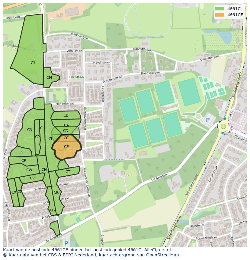 Afbeelding van het postcodegebied 4661 CE op de kaart.