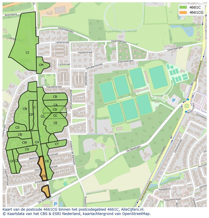 Afbeelding van het postcodegebied 4661 CG op de kaart.