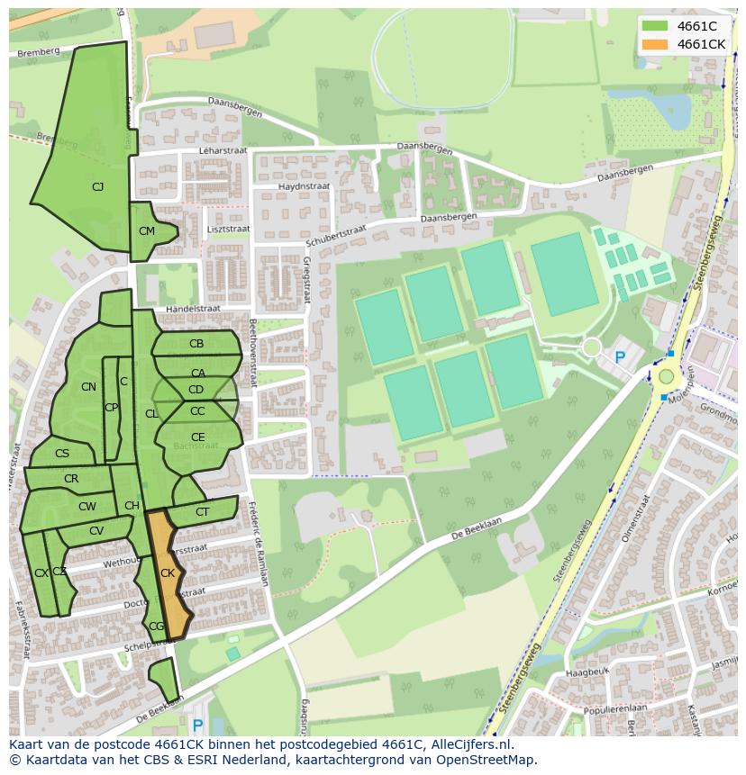 Afbeelding van het postcodegebied 4661 CK op de kaart.