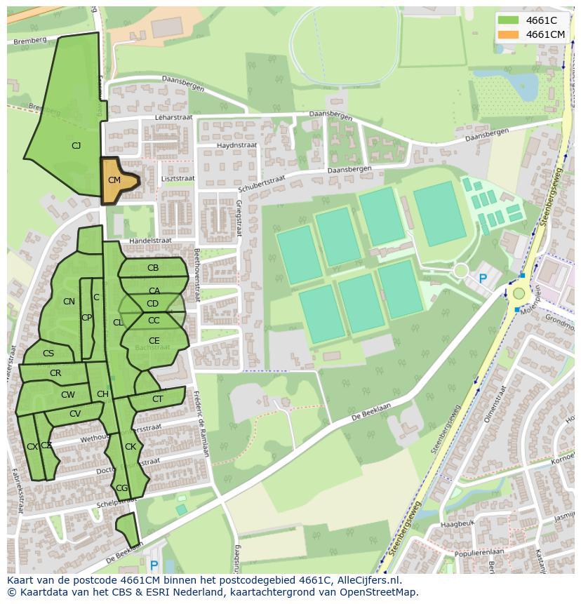 Afbeelding van het postcodegebied 4661 CM op de kaart.