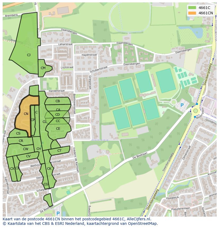 Afbeelding van het postcodegebied 4661 CN op de kaart.