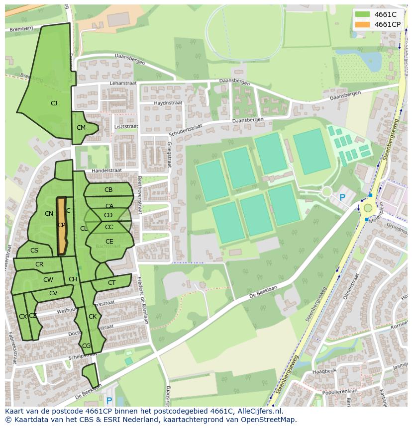 Afbeelding van het postcodegebied 4661 CP op de kaart.