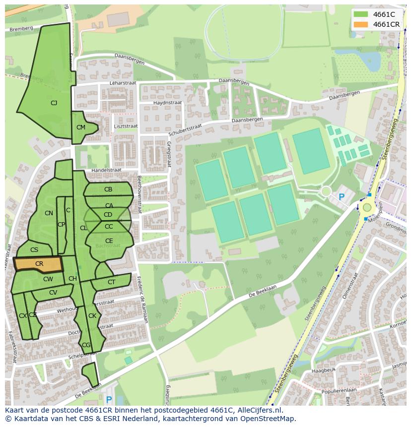 Afbeelding van het postcodegebied 4661 CR op de kaart.