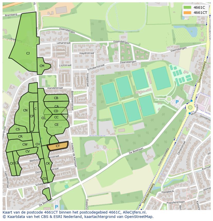 Afbeelding van het postcodegebied 4661 CT op de kaart.