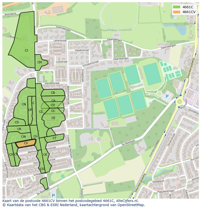 Afbeelding van het postcodegebied 4661 CV op de kaart.