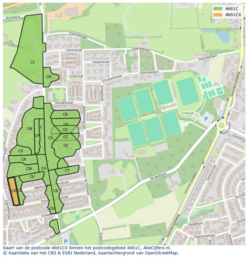 Afbeelding van het postcodegebied 4661 CX op de kaart.