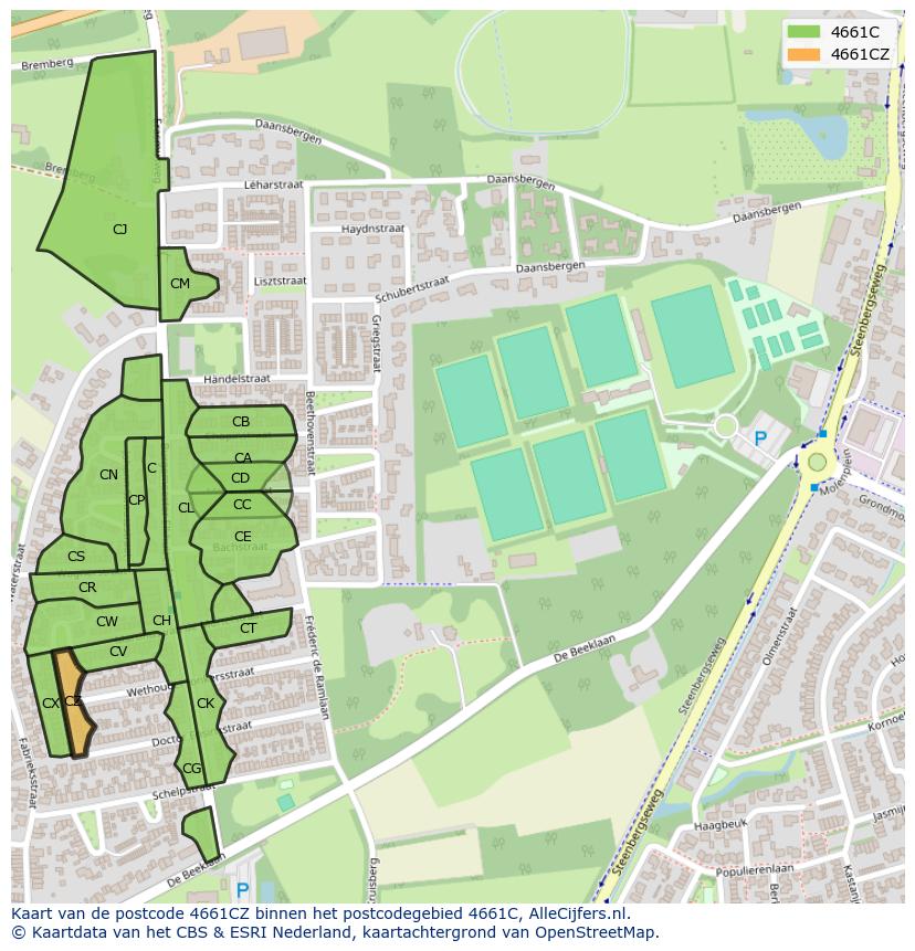 Afbeelding van het postcodegebied 4661 CZ op de kaart.