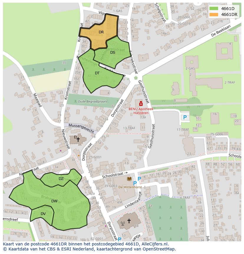 Afbeelding van het postcodegebied 4661 DR op de kaart.