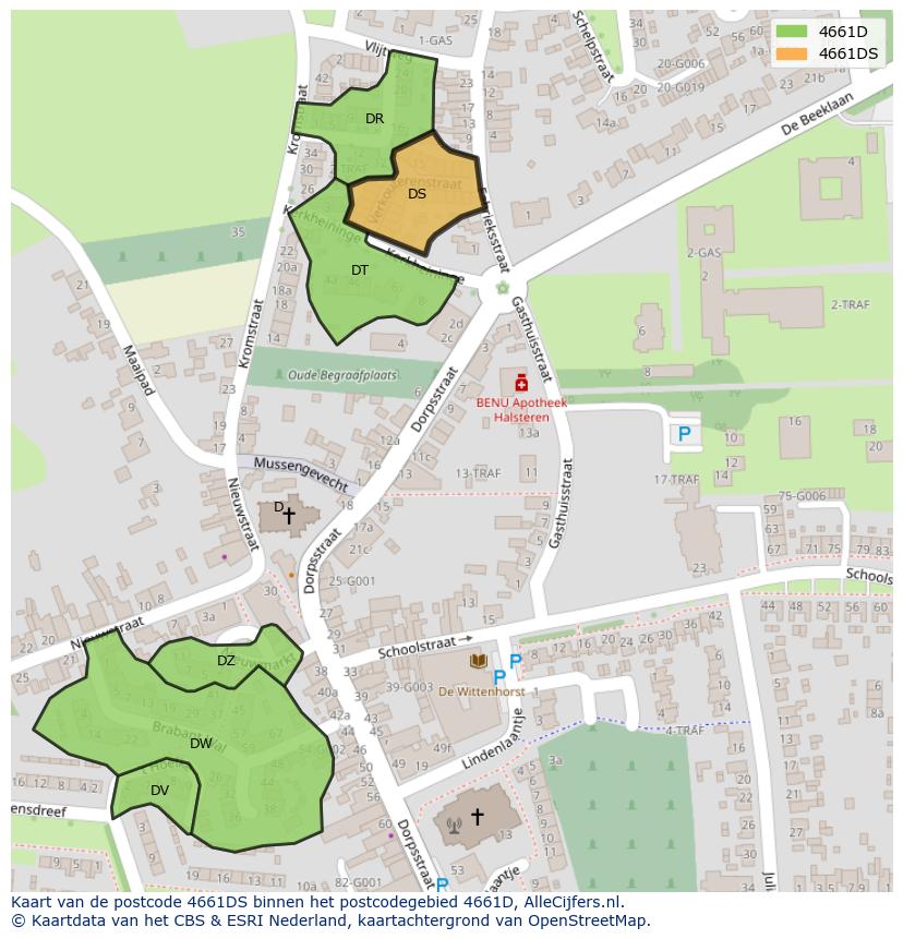 Afbeelding van het postcodegebied 4661 DS op de kaart.