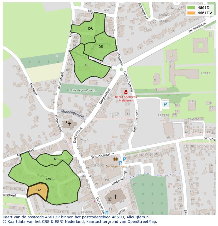 Afbeelding van het postcodegebied 4661 DV op de kaart.