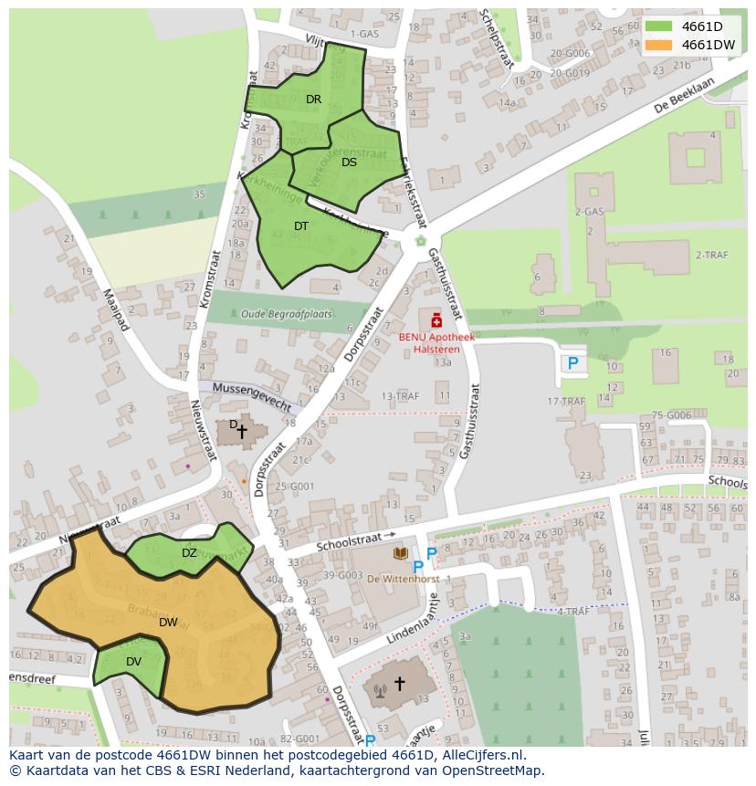 Afbeelding van het postcodegebied 4661 DW op de kaart.