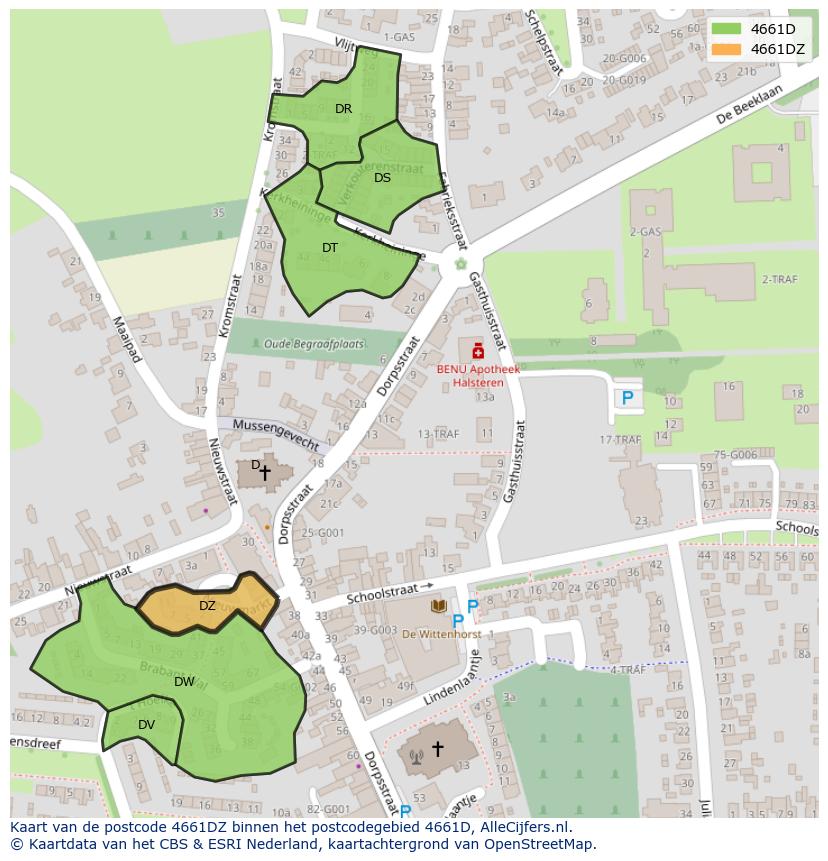 Afbeelding van het postcodegebied 4661 DZ op de kaart.