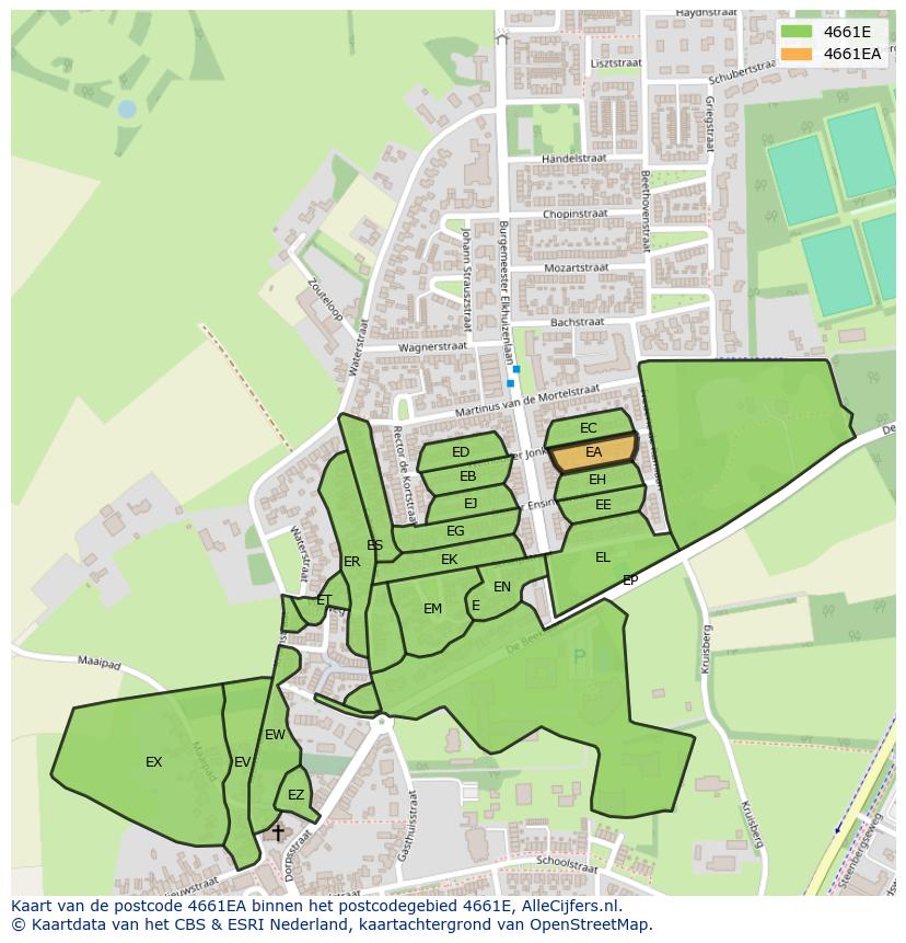 Afbeelding van het postcodegebied 4661 EA op de kaart.