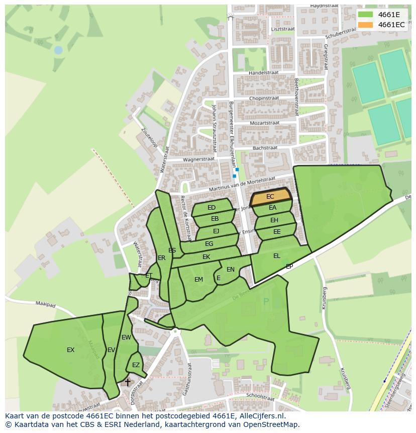 Afbeelding van het postcodegebied 4661 EC op de kaart.