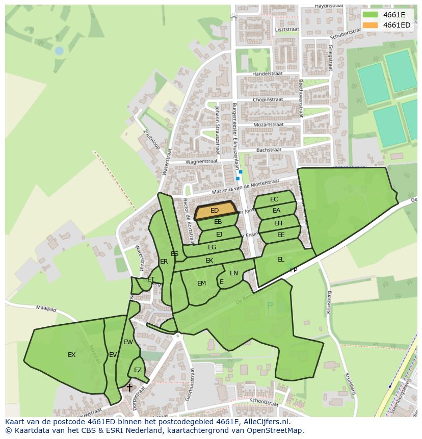 Afbeelding van het postcodegebied 4661 ED op de kaart.