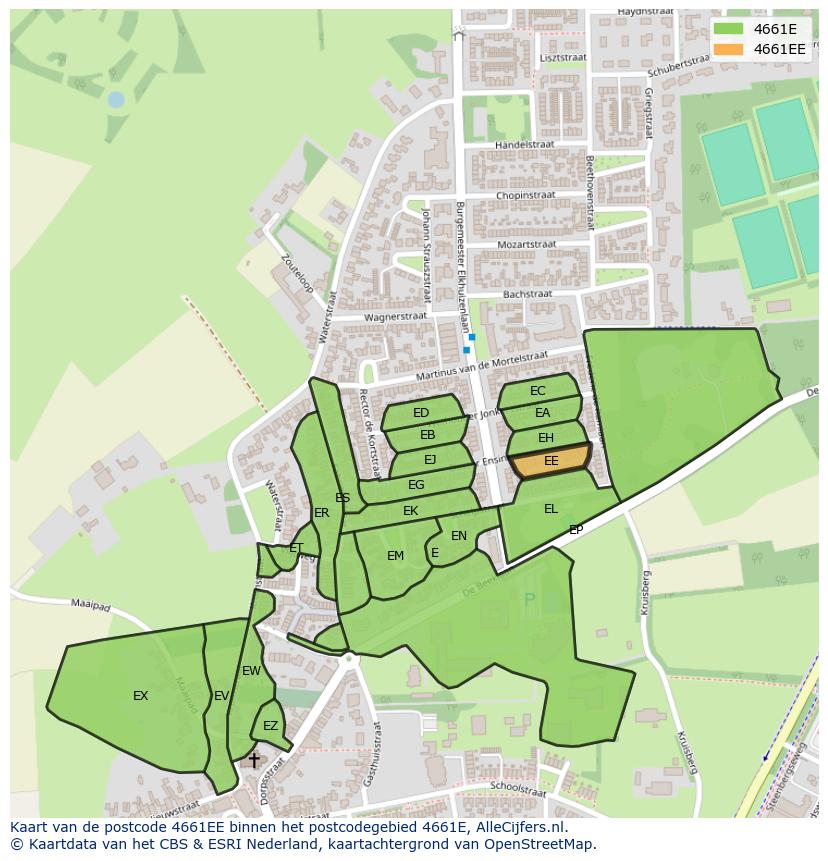 Afbeelding van het postcodegebied 4661 EE op de kaart.