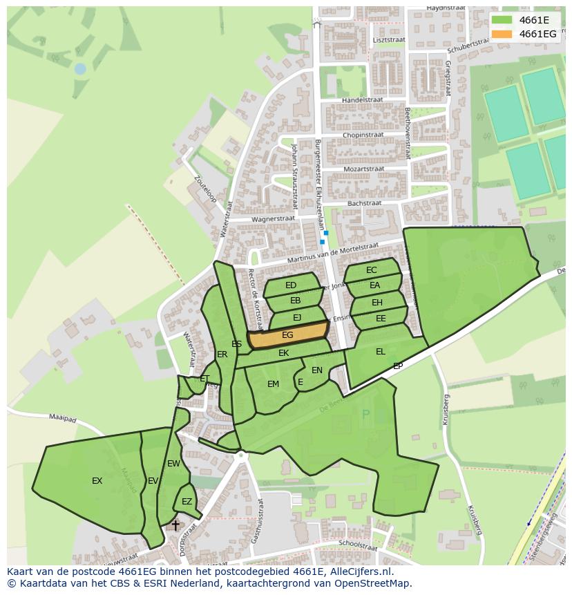 Afbeelding van het postcodegebied 4661 EG op de kaart.