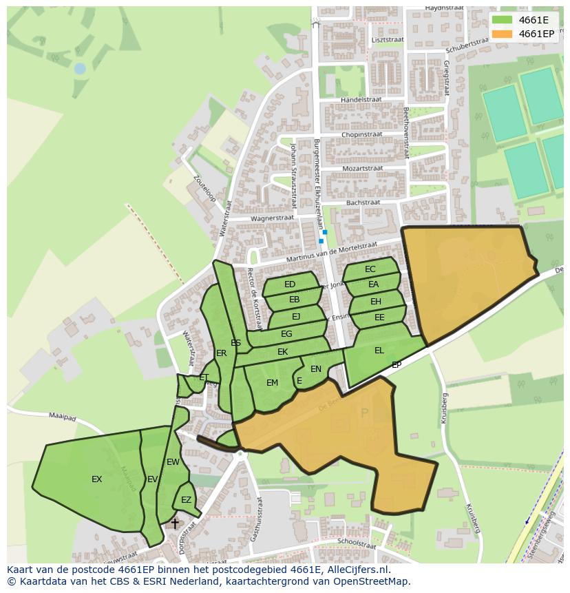 Afbeelding van het postcodegebied 4661 EP op de kaart.