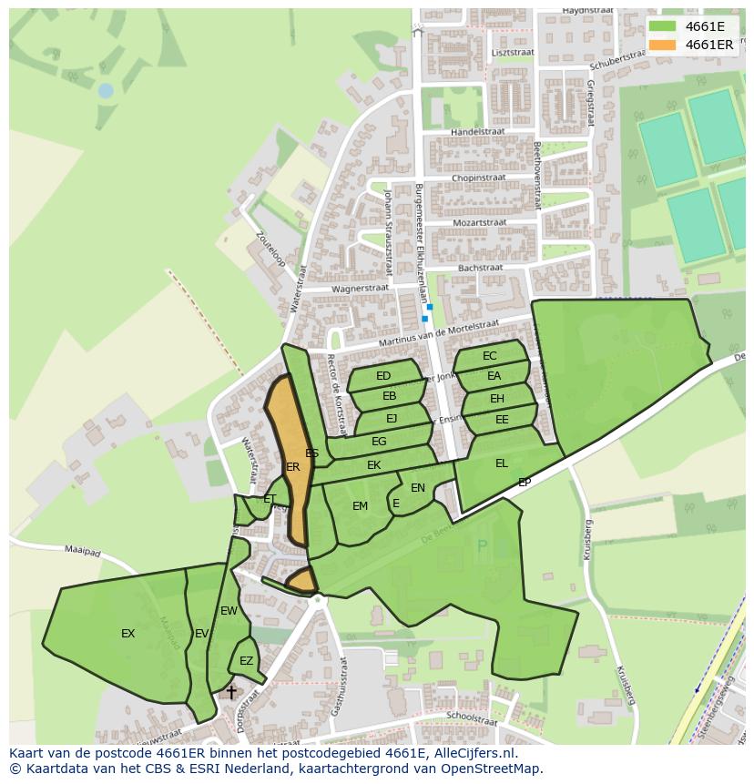 Afbeelding van het postcodegebied 4661 ER op de kaart.