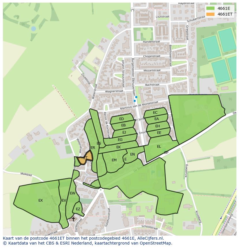 Afbeelding van het postcodegebied 4661 ET op de kaart.