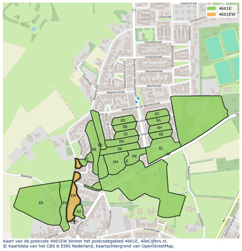 Afbeelding van het postcodegebied 4661 EW op de kaart.