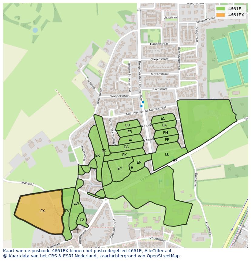 Afbeelding van het postcodegebied 4661 EX op de kaart.
