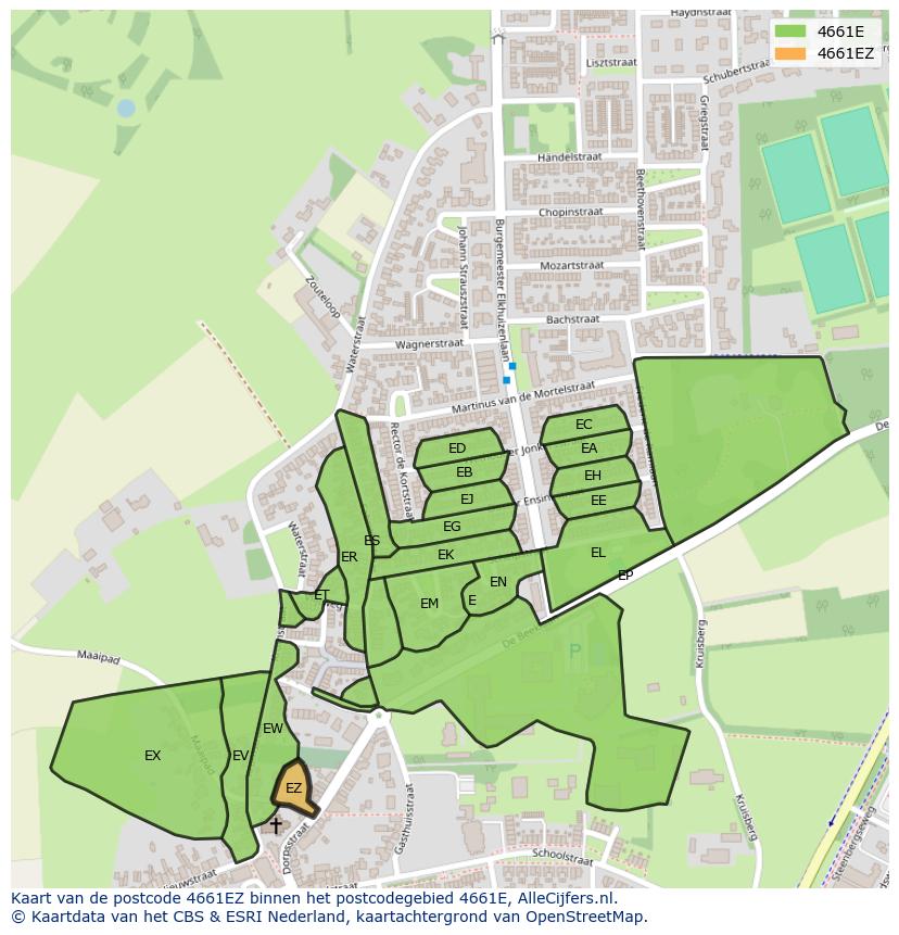 Afbeelding van het postcodegebied 4661 EZ op de kaart.