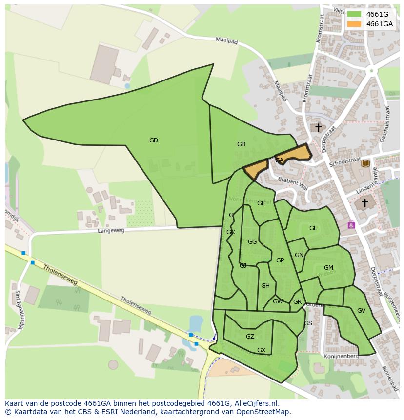Afbeelding van het postcodegebied 4661 GA op de kaart.