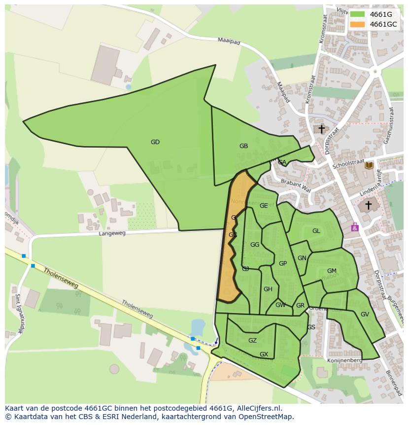 Afbeelding van het postcodegebied 4661 GC op de kaart.