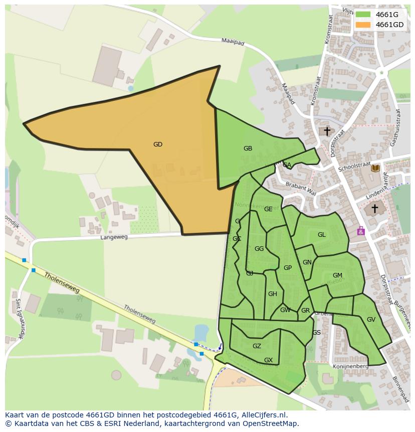 Afbeelding van het postcodegebied 4661 GD op de kaart.