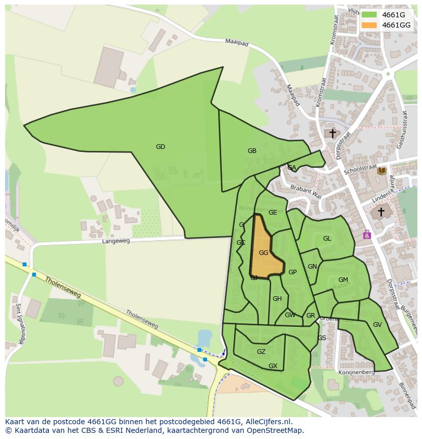 Afbeelding van het postcodegebied 4661 GG op de kaart.