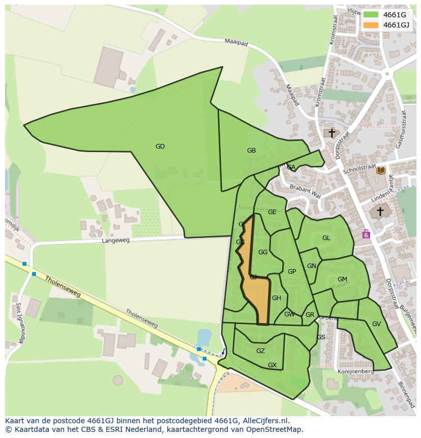 Afbeelding van het postcodegebied 4661 GJ op de kaart.