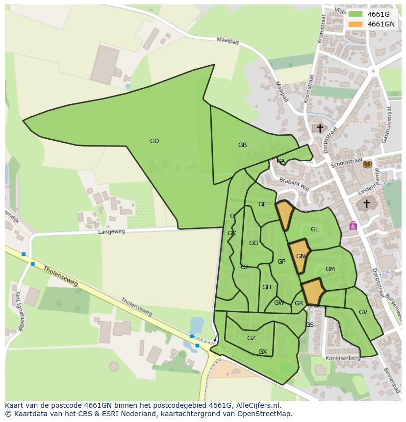Afbeelding van het postcodegebied 4661 GN op de kaart.